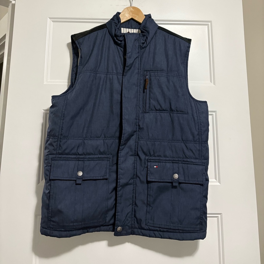 Tommy Hilfiger Blue Green Plaid Vest Pockets Mens Sz L